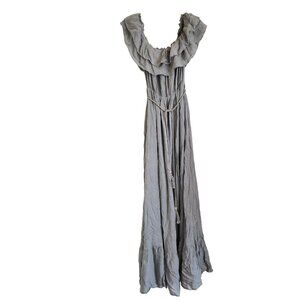 Pinkblush Sage Gray Maxi Dress With Ruffled Neckline & Elastic Waist
